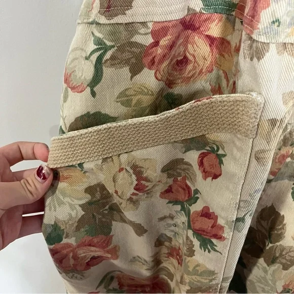 Handmade floral Jean Shortalls overalls casual approximately women’s size XL - Picture 11 of 12